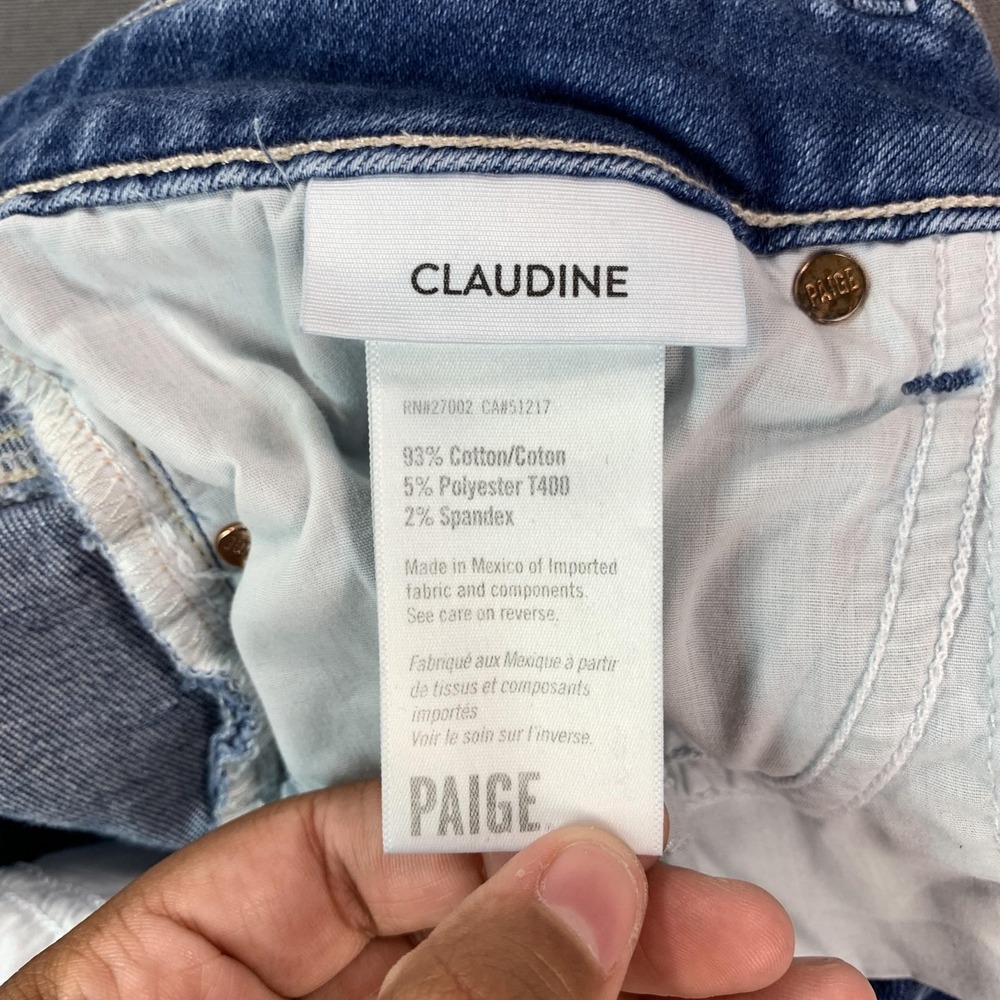 Paige Jeans Womens 29x28 Blue Claudine Mid Rise Crop Flare Raw Hem Stretch - Picture 7 of 16